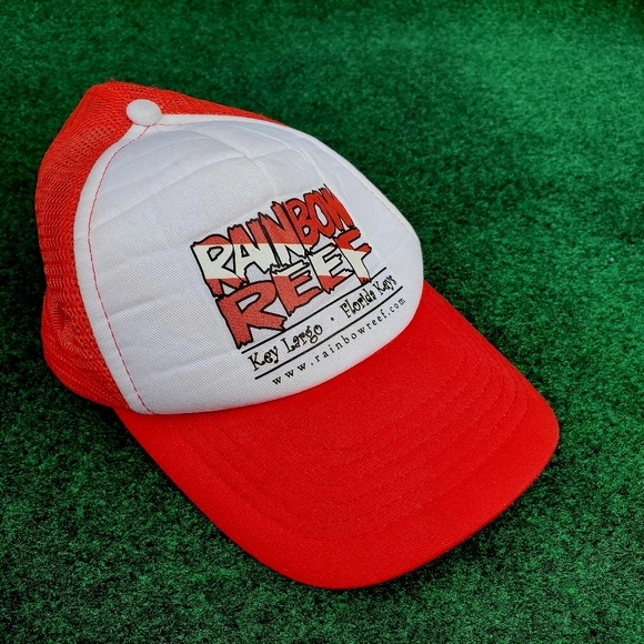 Vintage Rainbow Reef Key Largo Florida Red/White Mesh Snapback Trucker Cap Hat - Picture 2 of 9